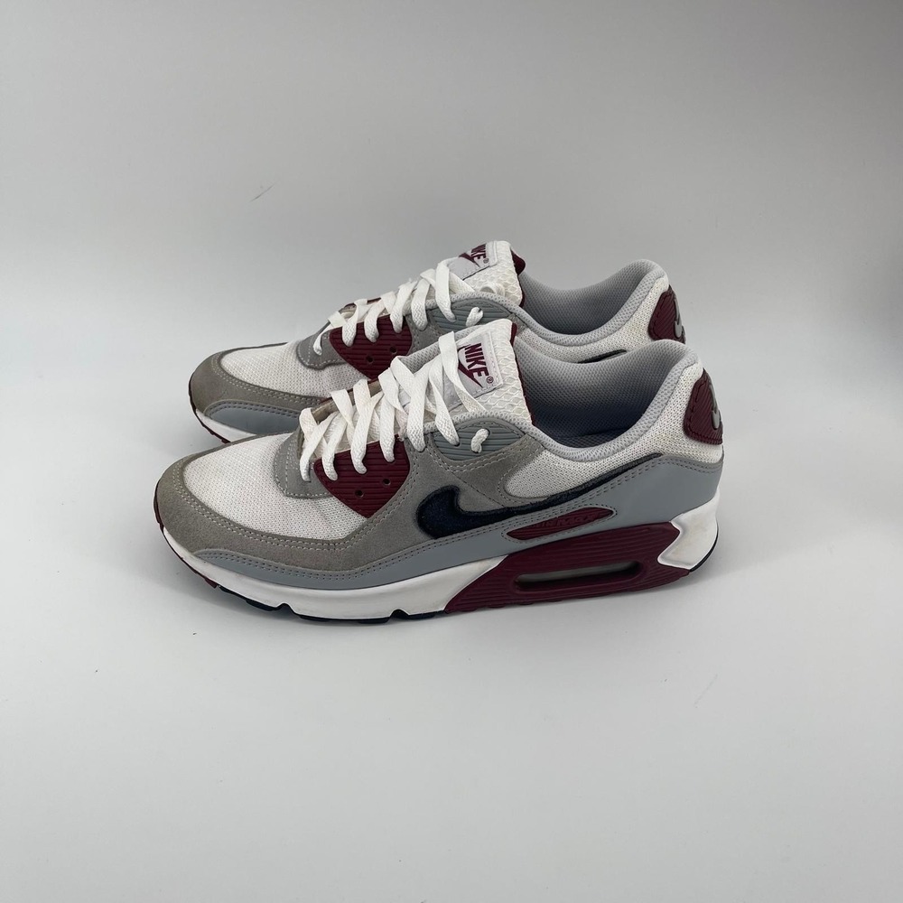 Nike Air Max 90 White Wolf Grey Burgundy Crush FN6958-101 Mens 10.5